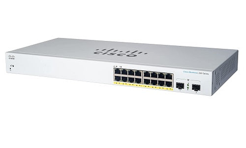 CBS220-16P-2G-NA - Cisco Business 220 Smart Switch, 16 PoE+ Port, 130 watt, w/SFP Uplink - New