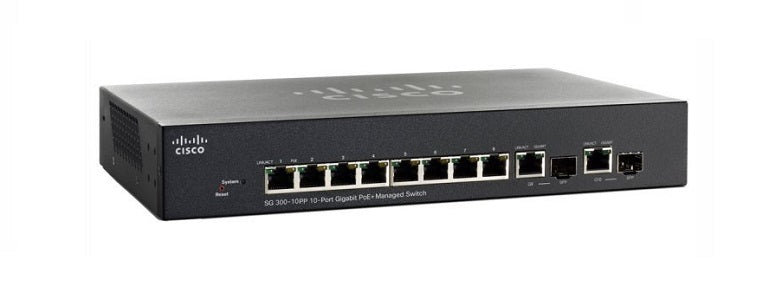 SG300-10PP-K9-NA - Cisco Small Business SG300-10PP Managed Switch, 8 Gigabit/2 Mini GBIC Combo Ports, 62w PoE - New