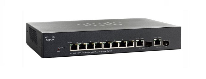 SG300-10PP-K9-NA - Cisco Small Business SG300-10PP Managed Switch, 8 Gigabit/2 Mini GBIC Combo Ports, 62w PoE - Refurb'd