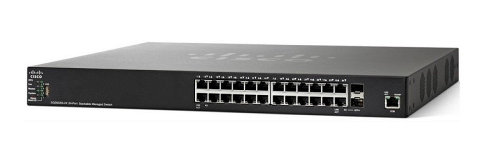 SG350X-24P-K9-NA - Cisco SG350X-24P Stackable Managed Switch, 24 Gigabit PoE+ with 2 10Gig/10Gig SFP+ Combo and 2 SFP+ Ports, 195w PoE - New