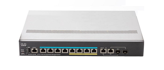 SG350X-8PMD-K9-NA - Cisco SG350X-8PMD Stackable Managed Switch, 8 2.5G PoE+ and 2 10Gig/10Gig SFP+ Combo Ports, 240w PoE - Refurb'd